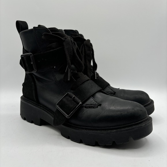UGG Shoes - UGG Noe Combat Boots Women's Size 8.5 Black Moto Biker Chunky Leather 1104731